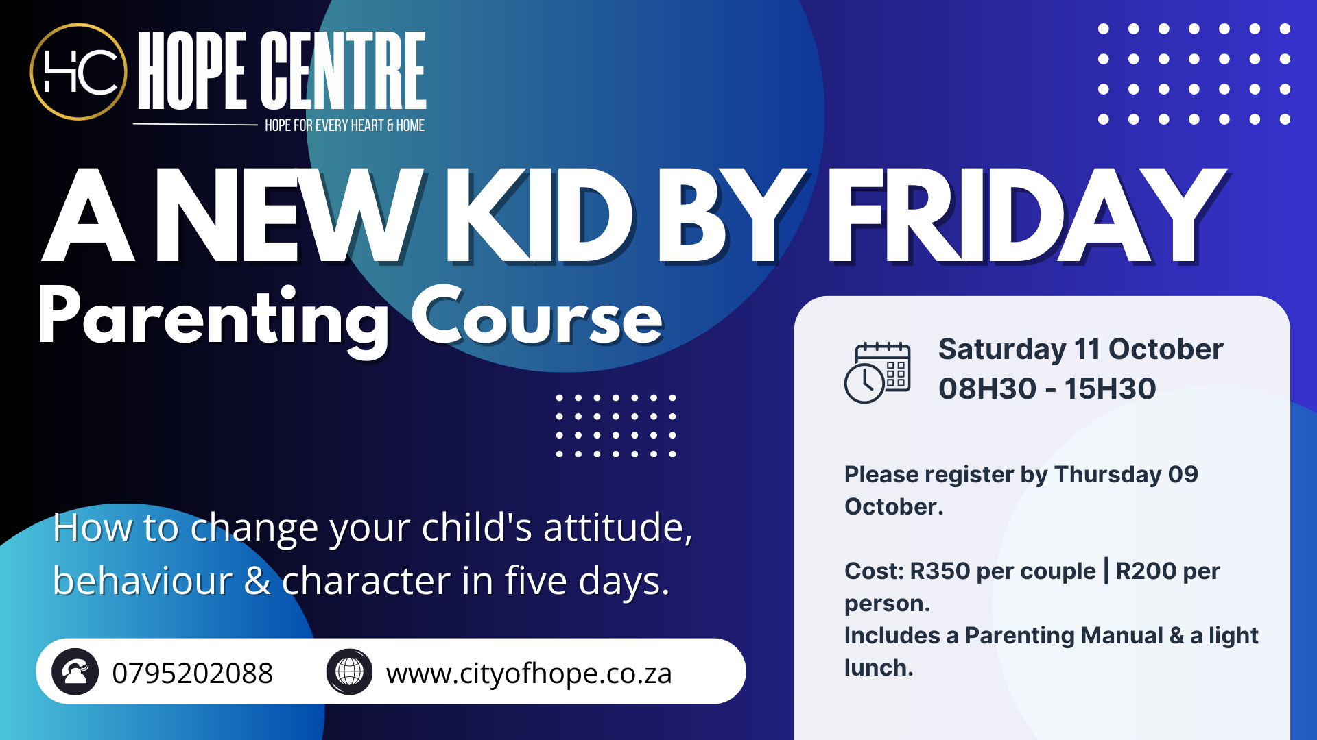 Parenting Seminar - Have a new kid by Friday.